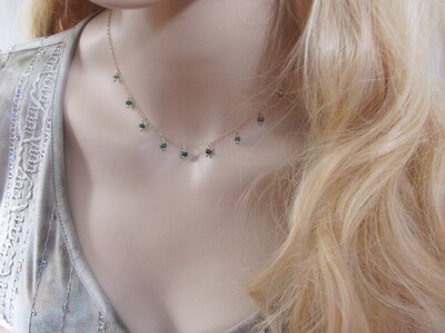 Dainty Emerald Dangle Necklace 14K Gold Filled - image4